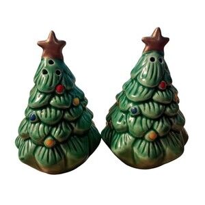 Bear Creek Christmas Tree Salt and Pepper Shakers Set with Lights Gold Star